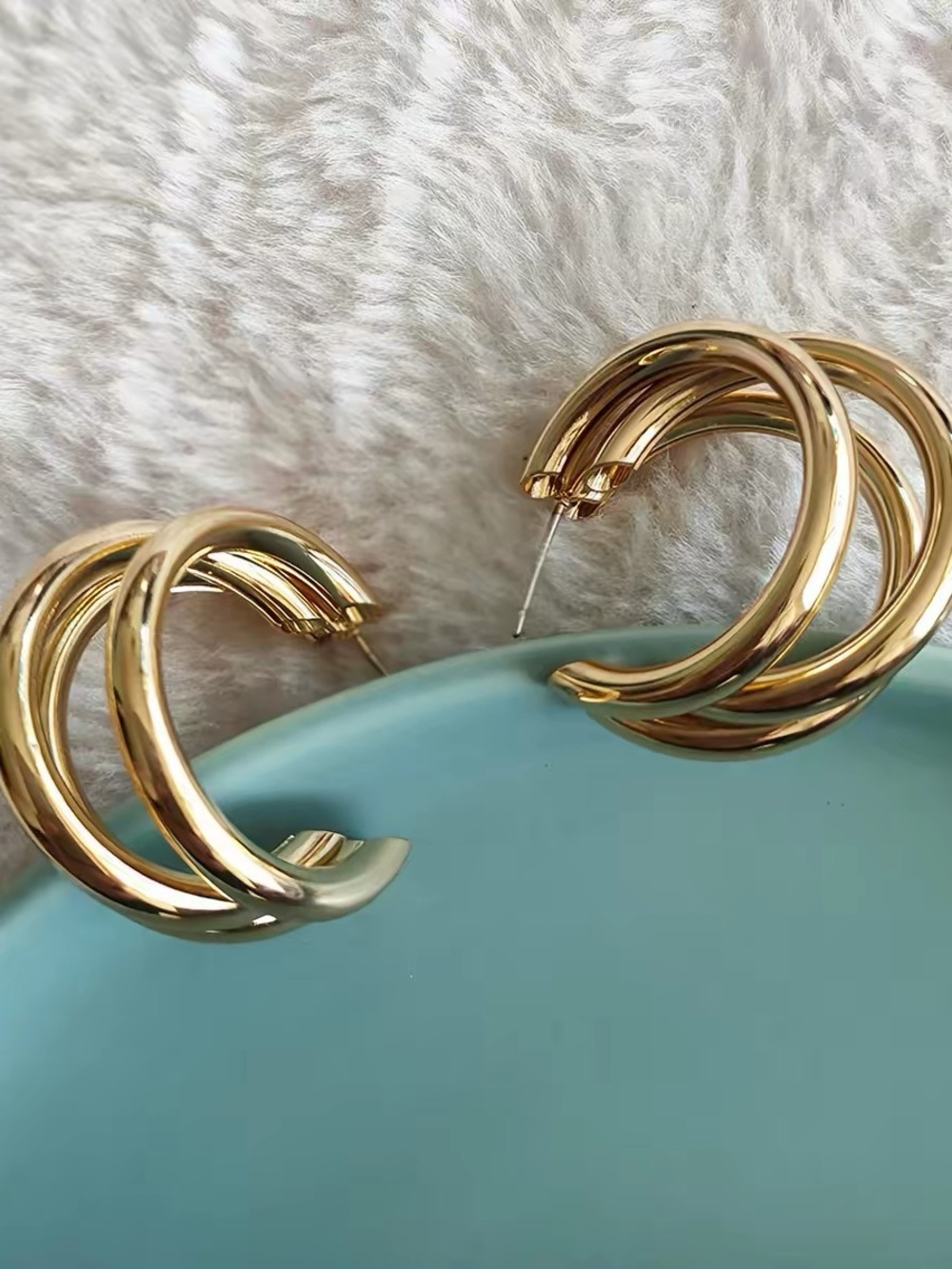 Gold Triple Hoop Statement Earrings